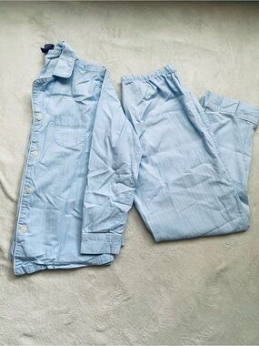 Saks Fifth Avenue Blue Striped Pajama Set - 2 Piece Long Sleeve Button Up